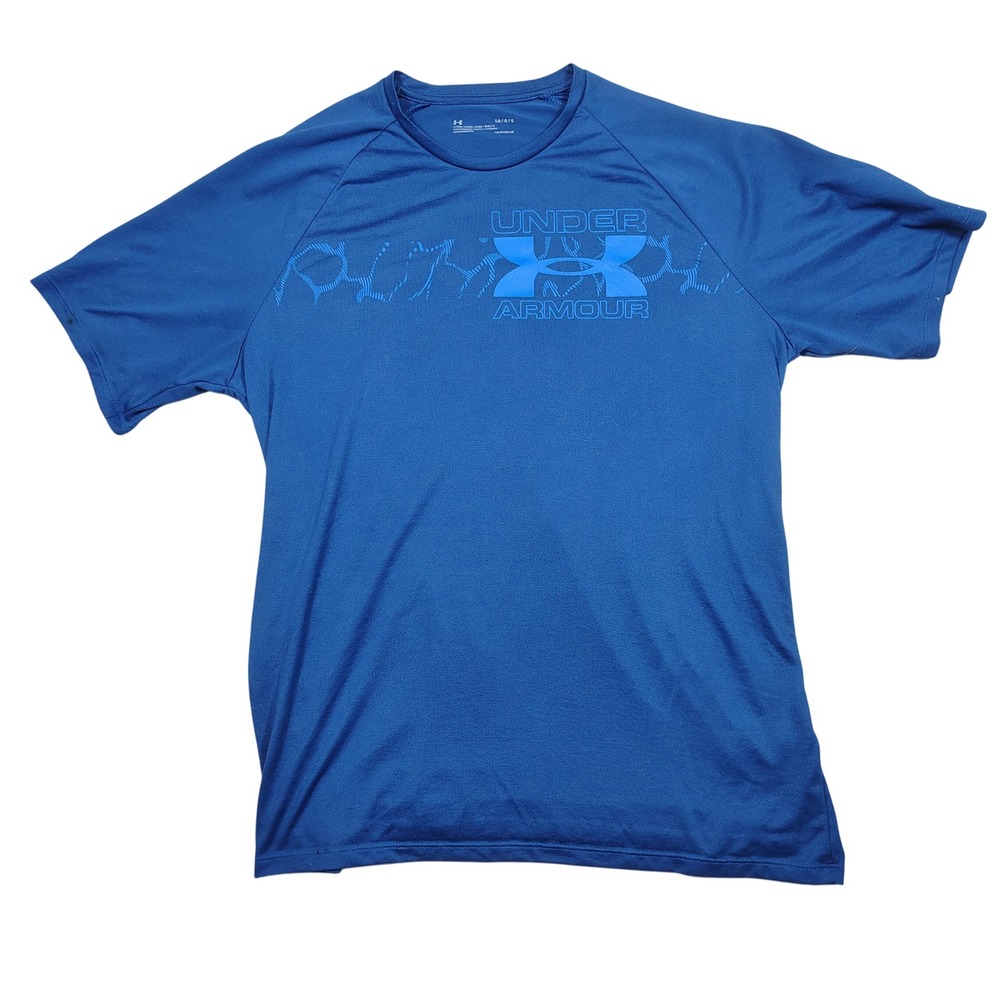Under Armour T-Shirt Mens Large Blue HeatGear Graphic Loose Fit Polyester